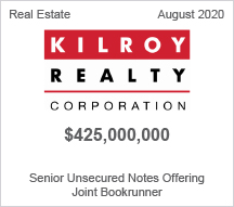 Kilroy Realty - $425 million Senior Unsecured Notes Offering - Joint Bookrunner